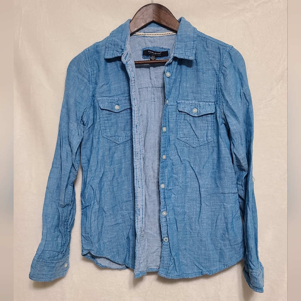 Coupe Collection Women's Heather Blue Button Down Blouse Size M